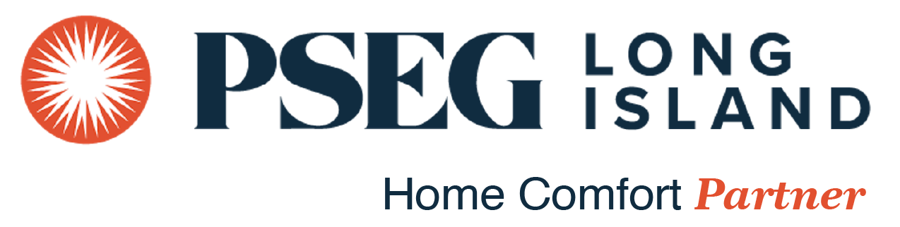 Logo for PSEG Long Island featuring an orange sunburst icon and the tagline 'Home Comfort Partner'.