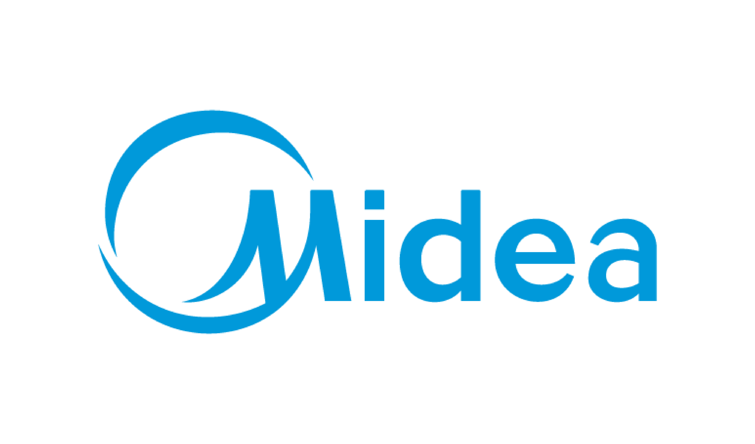 Blue Midea logo with stylized circular mark on white background.